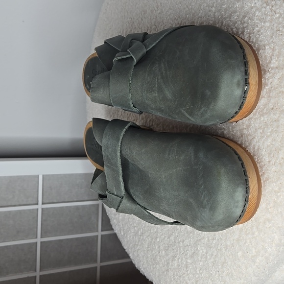 Sanita Clogs Manuella Wooden Oiled Leather Khaki Green Size EU 40 Shoe - Picture 11 of 13